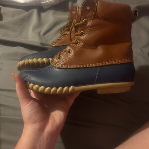 Brown and Blue Duck Boots